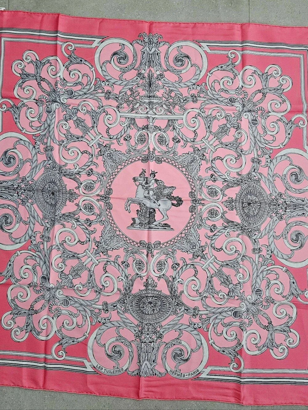 Hermes silk scarf pink / gray 